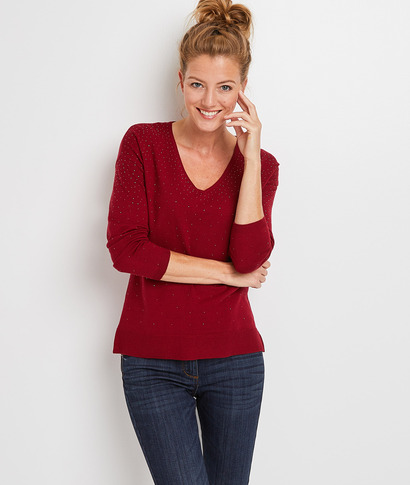Pull col V femme ROUGE