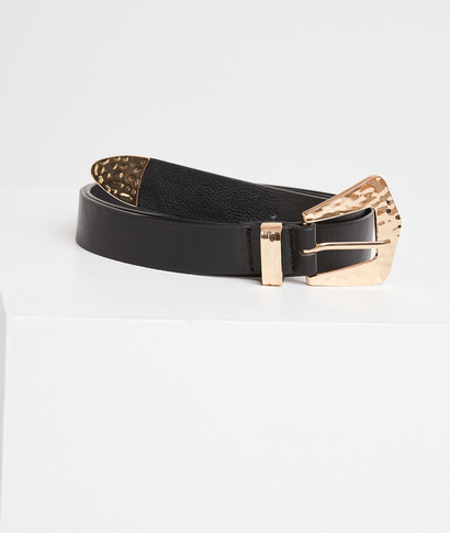 Ceinture noire à boucle dorée femme NOIR