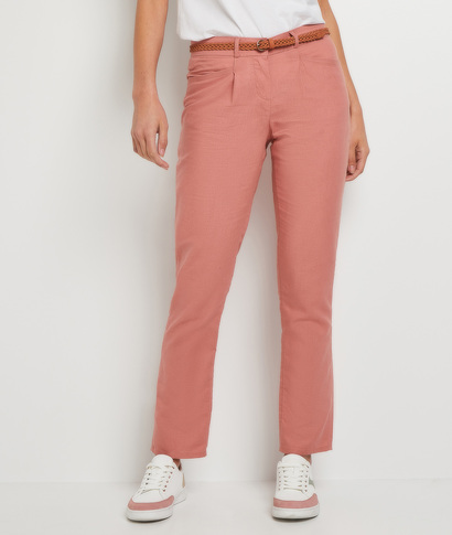 Pantalon chino en lin femme ROSE