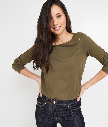 T-shirt col dégagé femme KAKI