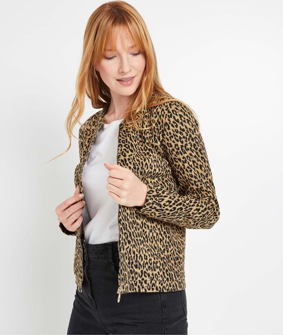 Bomber motif léopard femme CAMEL