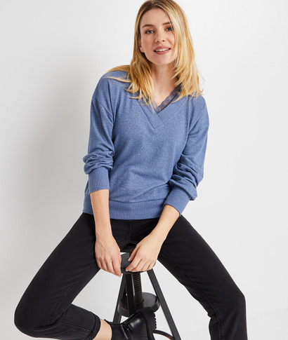 Tshirt maille dentelle femme BLEU