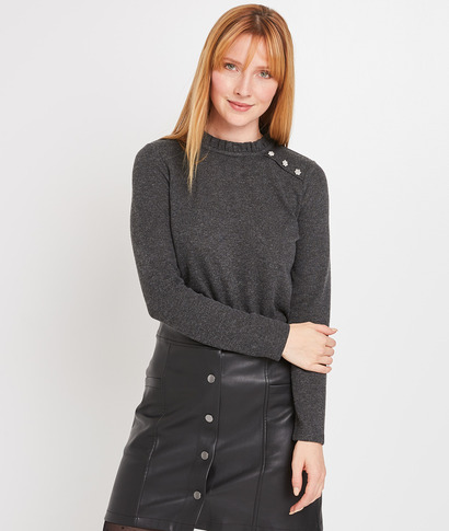 T-shirt col victorien femme GRIS