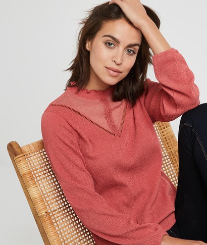 T-shirt col montant femme ROSE