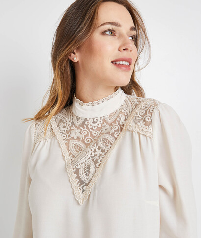 Blouse dentelle femme VANILLE