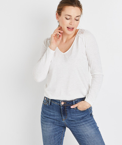 Tshirt col V femme ECRU