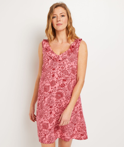 Robe imprimée avec col volant femme ROSE