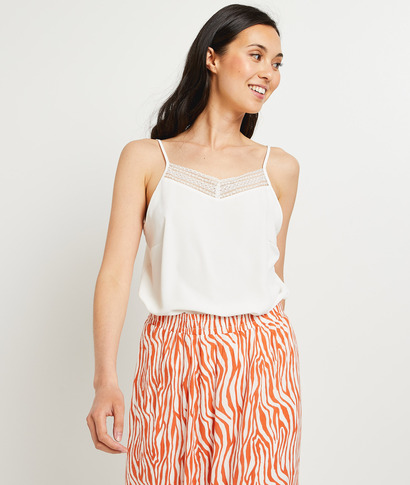 Top uni en dentelle femme BLANC CASSE