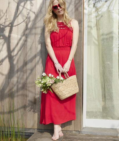 Robe longue à bretelles femme ROUGE