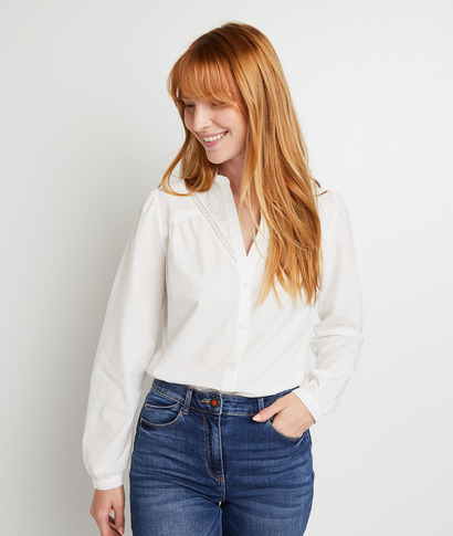 Chemise en popeline de coton femme BLANC CASSE