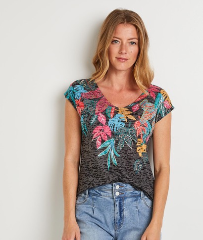 T-shirt manches courtes col V femme NOIR