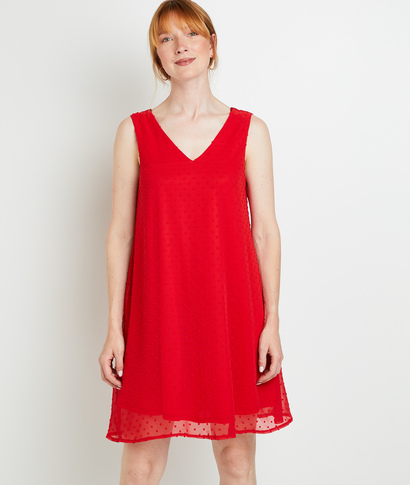Robe longueur genoux plumetis femme ROUGE