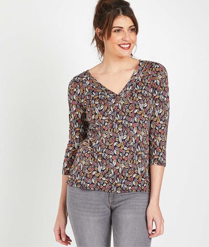 T-shirt imprimé plumes femme MARINE