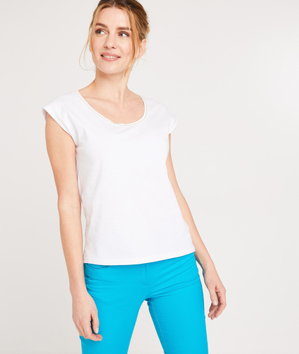 T-shirt en coton uni femme BLANC