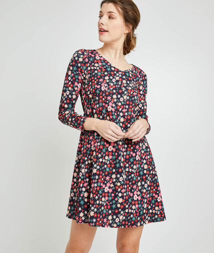 Robe en maille imprimé fleuri femme MARINE