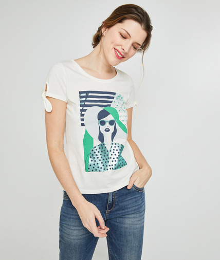 T-shirt en coton blanc pint femme BLANC CASSE