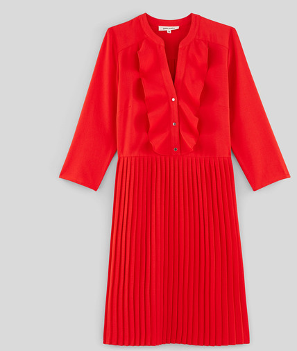 Robe rouge plissée à volants femme ROUGE