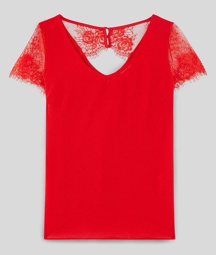 T-shirt en coton avec dentelle femme ROUGE