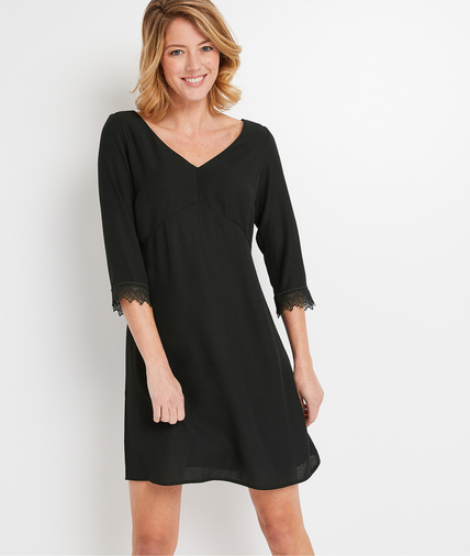 Robe noire avec dentelle femme NOIR