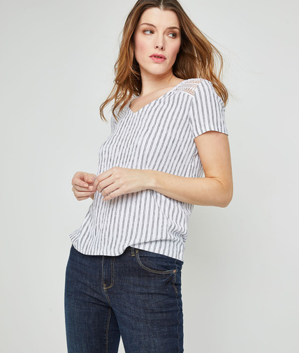 T-shirt maille froissée imprimée femme BLANC