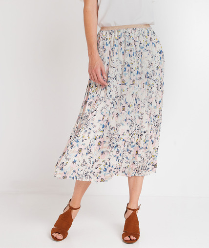 Jupe plissée mi-longue femme BEIGE