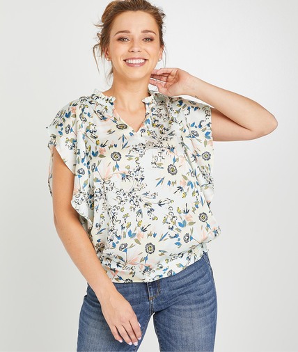 Blouse fleurie femme BLEU