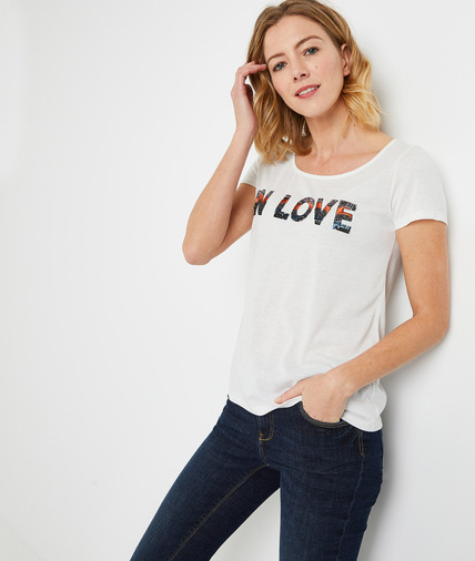 T-shirt blanc à message femme BLANC CASSE