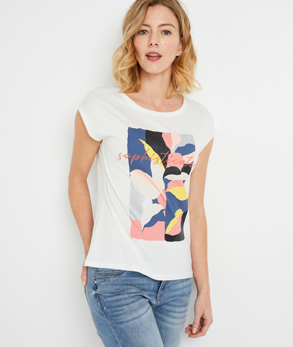 T-shirt print majorité coton femme BLANC CASSE