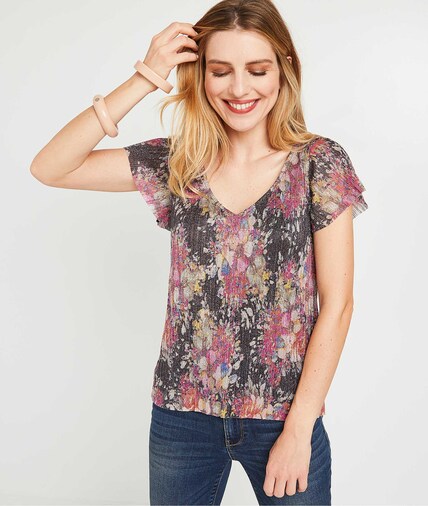T-shirt imprimé et brillant femme MULTICOLORE