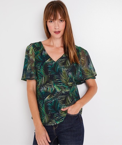 Blouse fluide imprimé tropical femme VERT