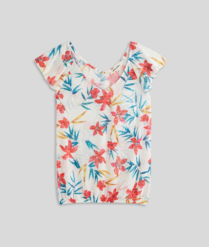 T-shirt imprimé fleuri femme BLANC