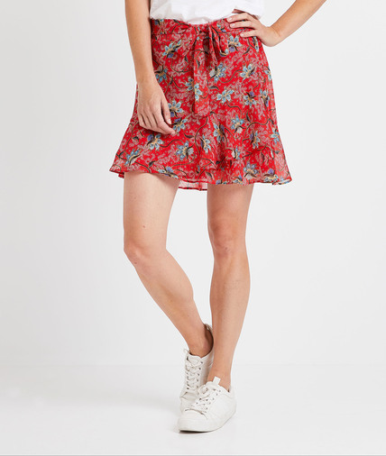 Jupe fluide imprimée femme ROUGE