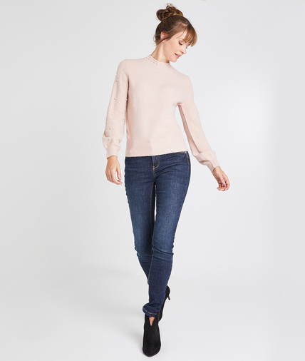 Pull rose à perles femme ROSE