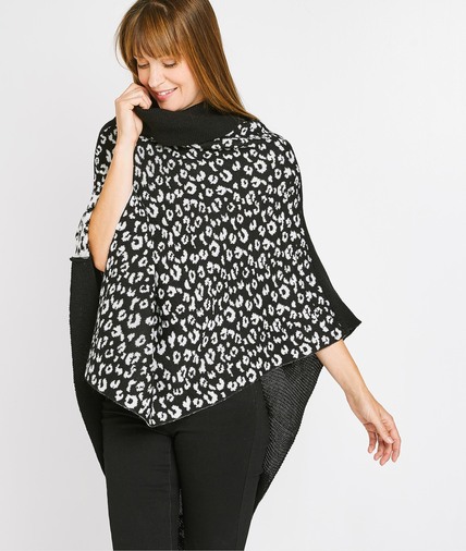 Poncho noir et motif animalier femme NOIR