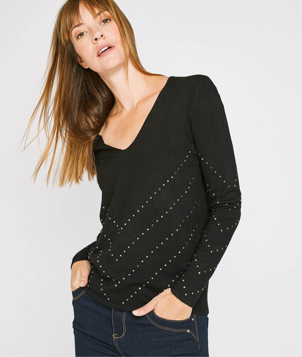 Pull noir à strass femme NOIR