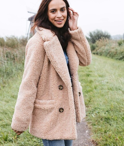 Manteau teddy bouclé femme CAMEL