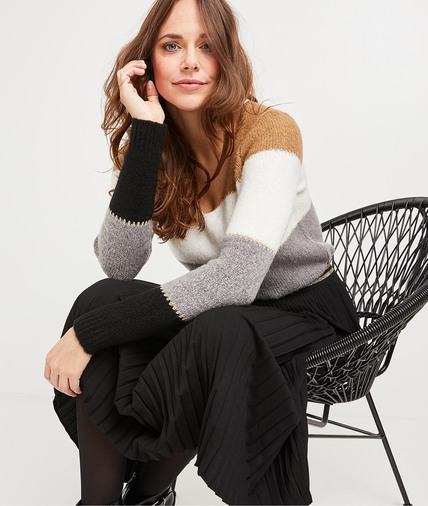Pull color block 2 en 1 femme CAMEL