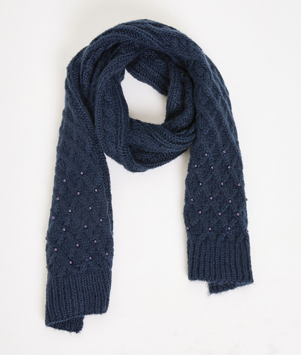Echarpe tricot et perles femme MARINE