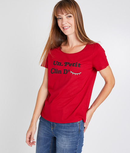 T-shirt clin d'oeil rouge femme ROUGE