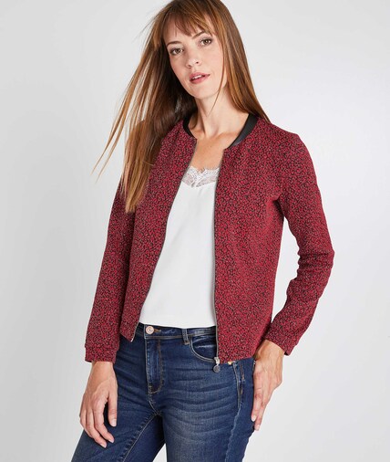 Veste gilet en maille léopard femme ROUGE