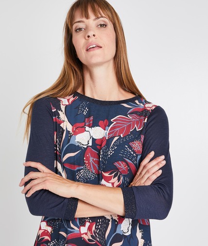 T-shirt marine imprimé fleuri femme MARINE