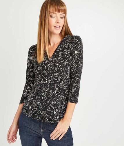 T-shirt imprimé fleuri femme NOIR