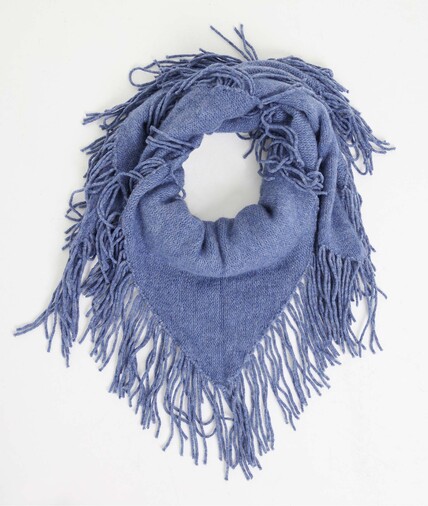 Poncho uni à franges femme BLEU CHINE