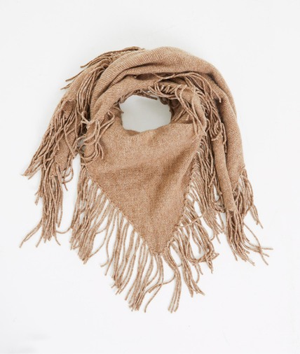 Poncho uni à franges femme CAMEL