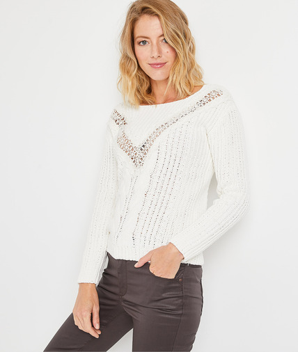 Pull écru ajouré femme ECRU