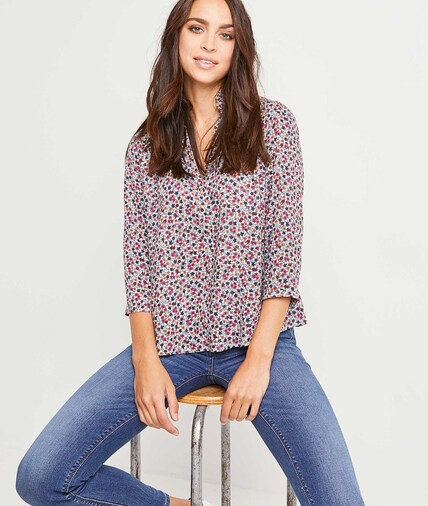 Blouse imprimé fleuri femme ECRU