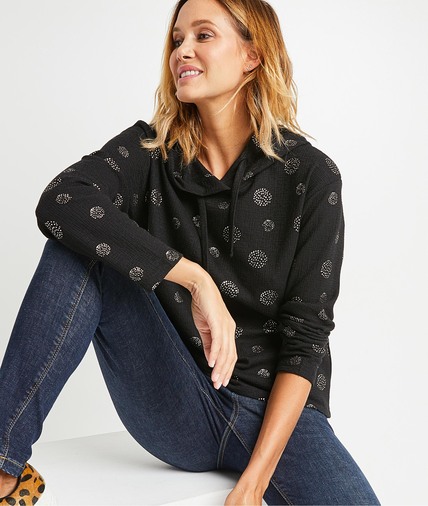 Sweat à capuche à pois femme NOIR