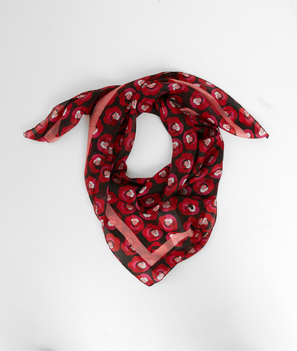 Carré de soie imprimé fleuri femme ROUGE