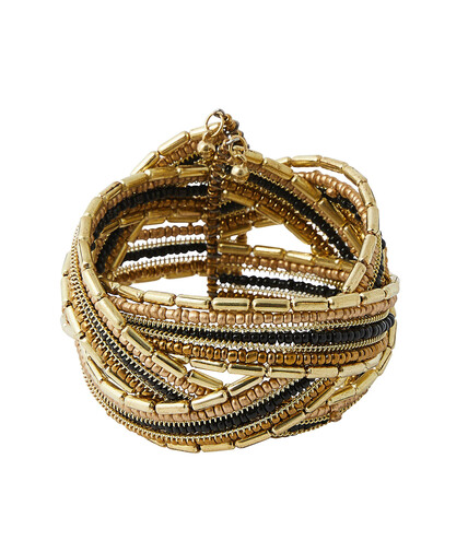 Bracelet manchette à perles femme NOIR