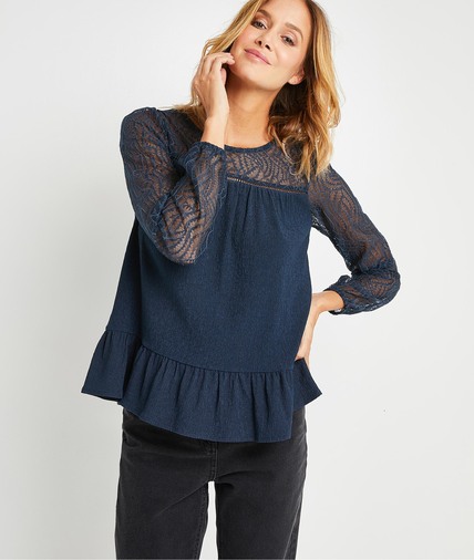 Blouse marine à dentelle femme MARINE
